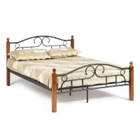 Кровать AT-808 Wood slat base дерево гевея/металл, 140*200 см (Double bed), красный дуб/черный (14016)