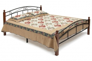 Кровать AT-8077 дерево гевея/металл, 120*200 см (middle bed), красный дуб/черный (5518)