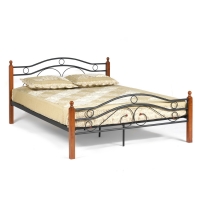 Кровать AT-803 Wood slat base дерево гевея/металл, 160*200 см (Queen bed), красный дуб/черный (14012)