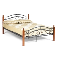 Кровать AT-803 Wood slat base дерево гевея/металл, 140*200 см (Double bed), красный дуб/черный (14011)