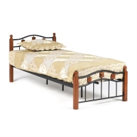  Кровать AT-126 Wood slat base дерево гевея/металл, 90*200 см (Single bed), красный дуб/черный (14005)