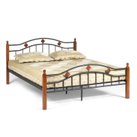 Кровать AT-126 Wood slat base дерево гевея/металл, 160*200 см (Queen bed), красный дуб/черный (14006)