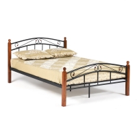 Кровать AT-8077 Wood slat base дерево гевея/металл, 140*200 см (Double bed), красный дуб/черный (14023)