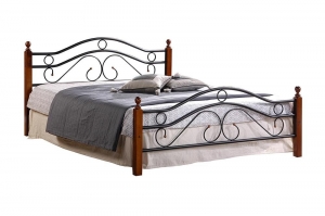 Кровать AT-803 дерево гевея/металл, 140*200 см (Double bed), красный дуб/черный (5499)