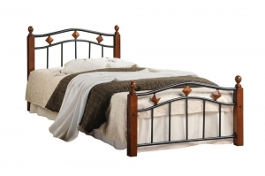 Кровать AT-126 дерево гевея/металл, 90*200 см (Single bed), красный дуб/черный (5489) 