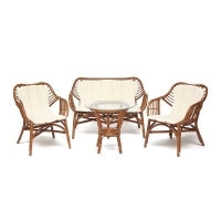 Комплект для отдыха SONOMA ( стол круглый (со стеклом)+2 кресла+диван ) /с подушками/ ротанг, кр:63х69х79см, дв:112х69х79см, ст:D50х56,5см, coco brown (коричневый кокос) (12720)