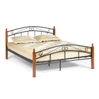 Кровать AT-8077 Wood slat base дерево гевея/металл, 160*200 см (Queen bed), красный дуб/черный (14024)